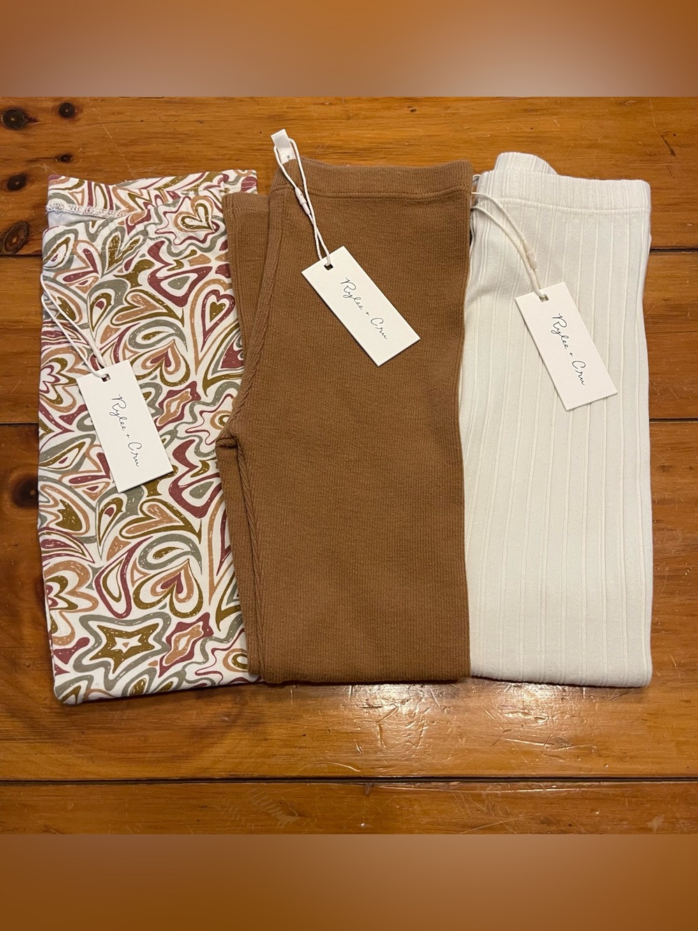 Rylee + Cru Kids Ribbed Leggings Trio - Brown, Cream & Multicolor Swirl